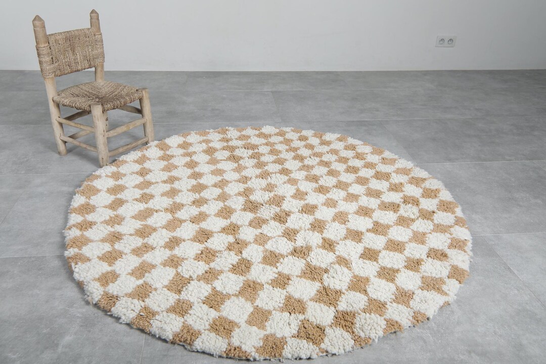Morocco Round Rug Pattern Moroccan Round Rug - Checkered Rug - Moroccan Berber Rug - Handmade Rug ...