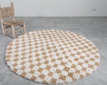 Moroccan round rug - checkered rug - moroccan berber rug - handmade rug - moroccan beige rug - checkers rug - morocco rug - circle area rug