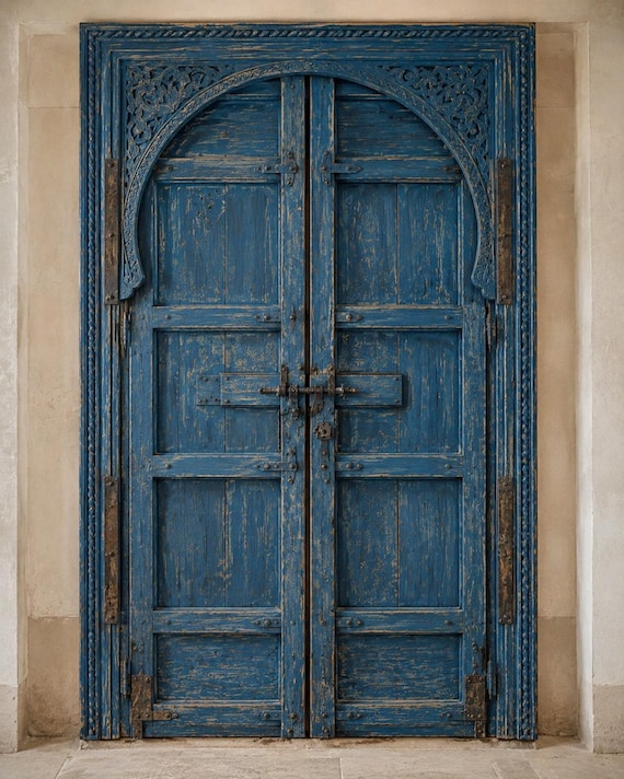 Blue Moroccan Front Door | Hand Carved Cedar Wood Entry Door