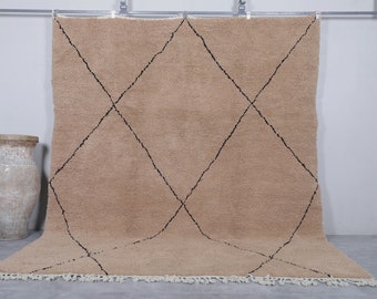 Tapis taupe clair - tapis Beni ourain avec treillis noir - tapis marocain noué à la main - tapis berbère - tapis marocain fait main - tapis sur mesure