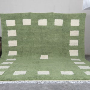 Moroccan green rug - Custom rug - Handmade rug - Wool rug  - Berber green rug - Moroccan berber rug - Beni ourain rug - Green check rug