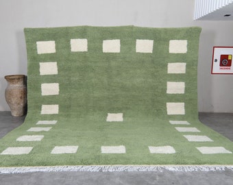 Moroccan green rug - Custom rug - handmade rug - wool rug  - berber green rug - moroccan berber rug - Beni ourain rug - Green check rug