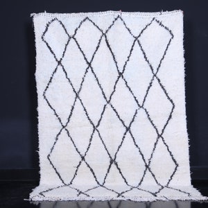 Beni ourain rug 4.8 x 7.3 Feet Berber rug Handmade rug Wool rug Vintage rug Shag rug White Moroccan rug image 1