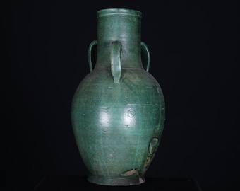 Antique clay water pot 9.4 inches w x 16.9 inches h - vintage moroccan pottery - decoration art - african pottery