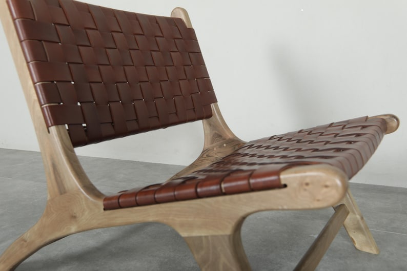 Handmade Brown Leather Moroccan Chair – Walnut Wood Lounge Armchair image 10