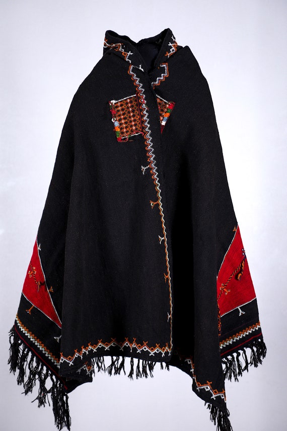 Black Moroccan cape - Burnous Berber burnous - Berber… - Gem