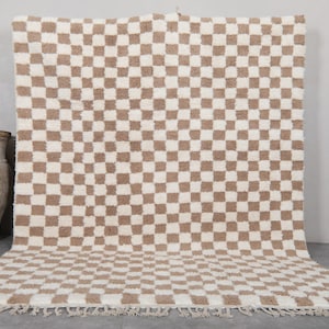 Checkered brown rug - Moroccan rug - Checkered rug - Brown checkered rug - Handmade rug - Moroccan rug - Checkered rug - Beniourain rug