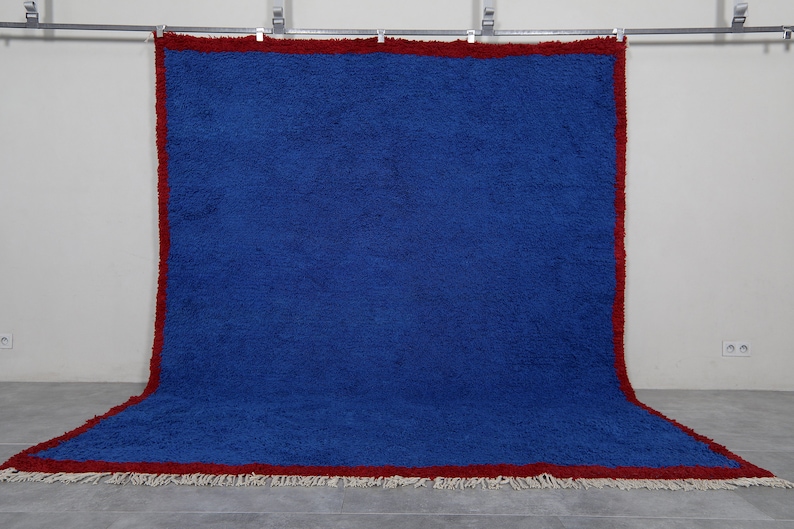 Moroccan rug blue Berber rug Custom Moroccan rug Beni ourain rug Handmade rug Plain Wool rug Solid blue rug custom made rugs image 10