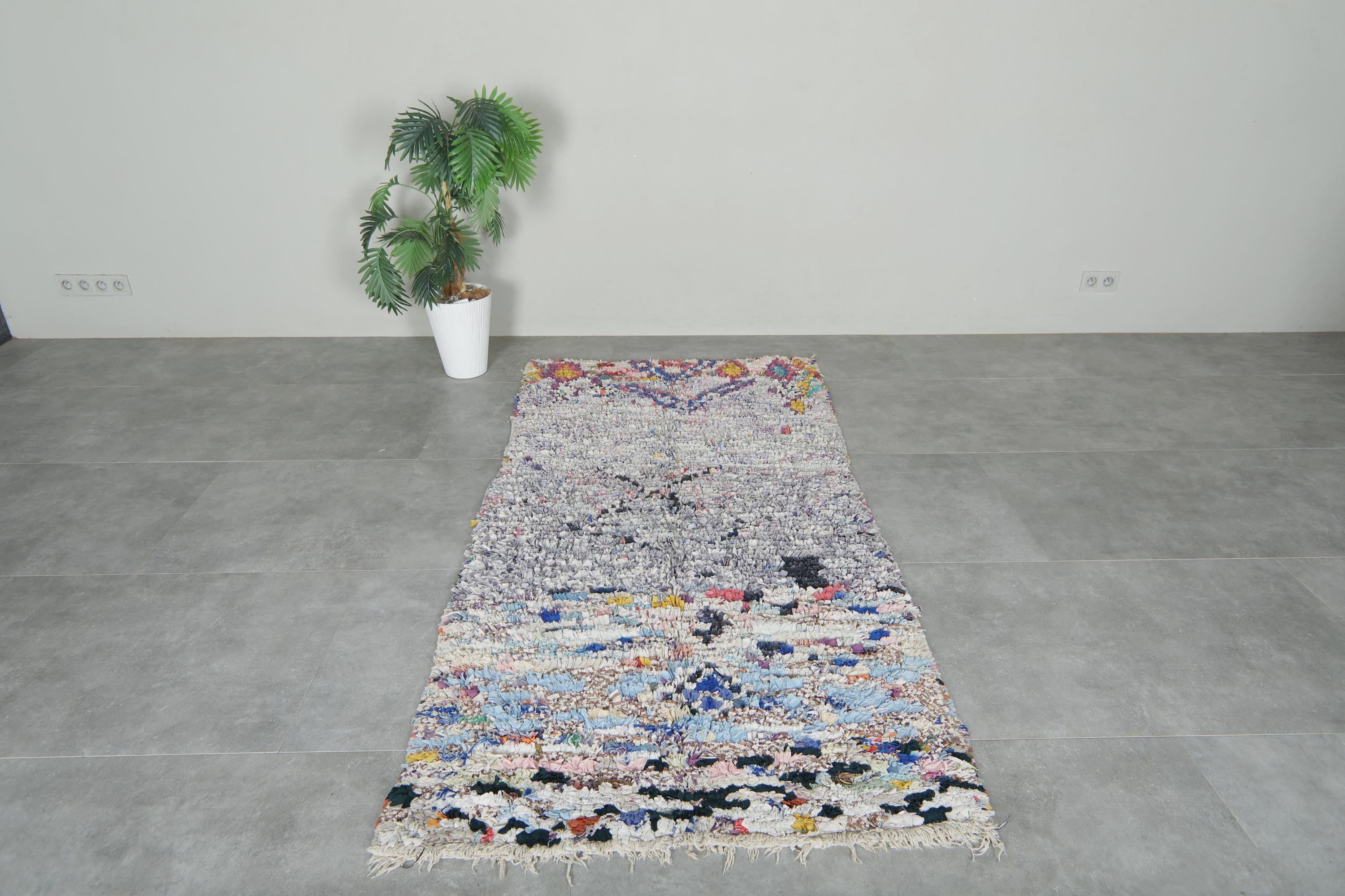 ハンドメイドのカラフルなモロッコ製ランナーラグ 3.6 x 7.2 フィート