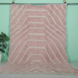 Handmade moroccan rug 7.3 x 10.6 feet beni ourain rug - moroccan pink rug - handmade berber rug - moroccan area rug - wool rug - morocco rug