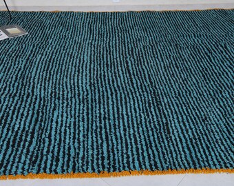 モロッコラグ ターコイズブルー - ストライプ柄ラグ - ボーダーに