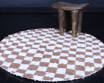 Checkered moroccan rug - handmade round rug - berber round rug - custom moroccan rug - wool round rug - custom round carpet - wool area rug