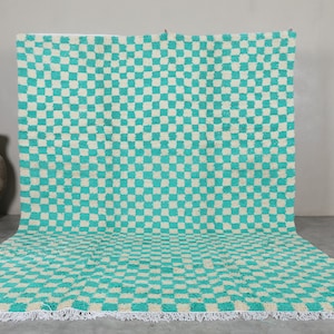 Handmade Moroccan rug 8.3 x 11.5 feet green checkered rug - berber checkered rug - moroccan checkered rug - handmade checkered rug