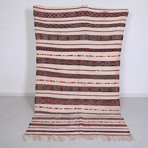 Handmade moroccan kilim rug 4.9 x 8.6 ft – Cream and red striped Berber flatweave kilim – Geometric tribal kilim – Bohemian wool area kilim