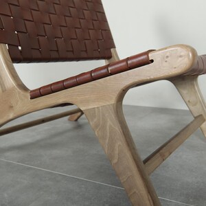 Handmade Brown Leather Moroccan Chair – Walnut Wood Lounge Armchair image 9