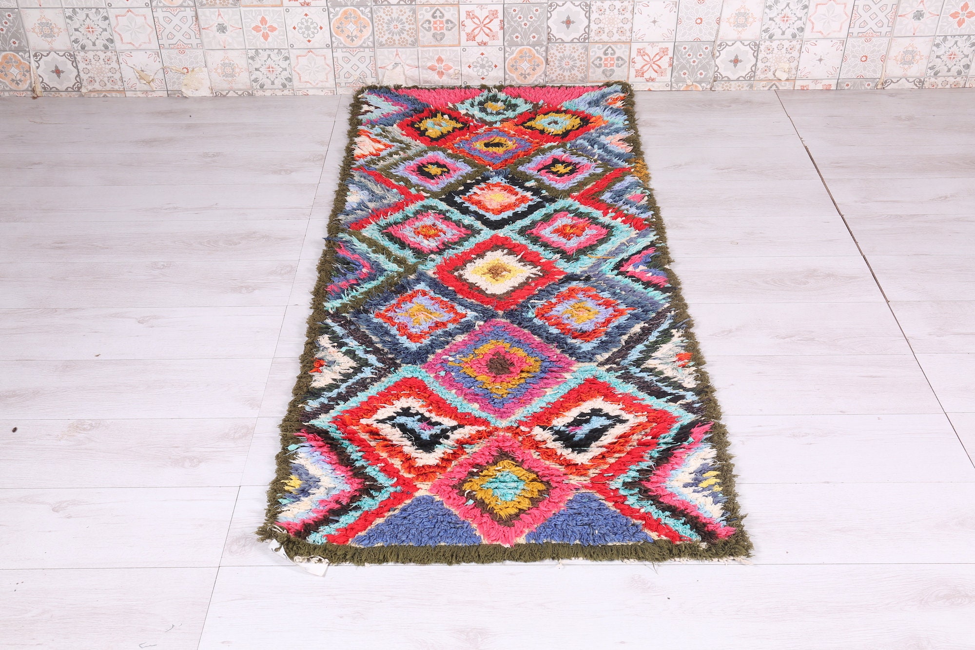 【希少・手織り】モロッコ製 ベルベルラグ／ハンドメイド・未使用 ヴィンテージ モロッコ ラグ 2.7 x 6.3 フィート - 手織りベルベルラグ