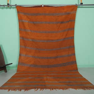 Burnt orange Kilim rug 5.4 x 9.4 feet – Handmade orange wool flatweave – Striped boho living room rug – Rustic warm earth tone Kilim rug