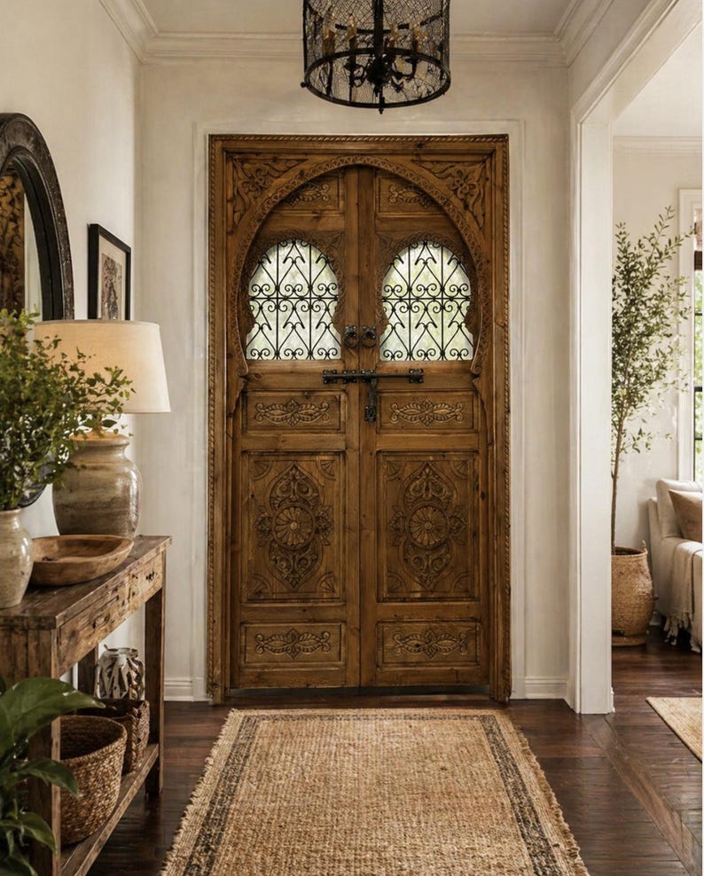 Hand Carved Moroccan Cedar Wood Door | Custom Arched Riad Style ...