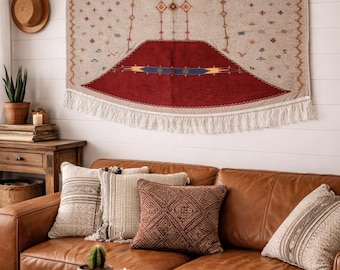 Moroccan Berber Wool Wall Hanging – Boho Textile Decor, Hooded Cape Selham