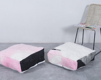 Pouf ottoman as a unique ottoman - Handmade 24x24 inch Kilim Floor Pouf Cushion for Bohemian Decor & Moroccan Style