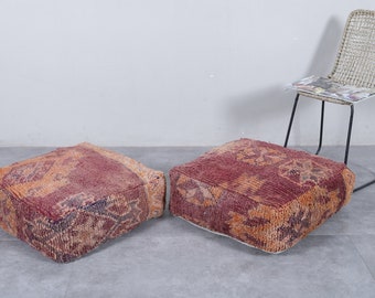 Moroccan pouf – Floor pillow - Boho Moroccan pillow pouf in Earthy Tones - Handmade 24x24 inch Kilim Ottoman for Boho Interiors