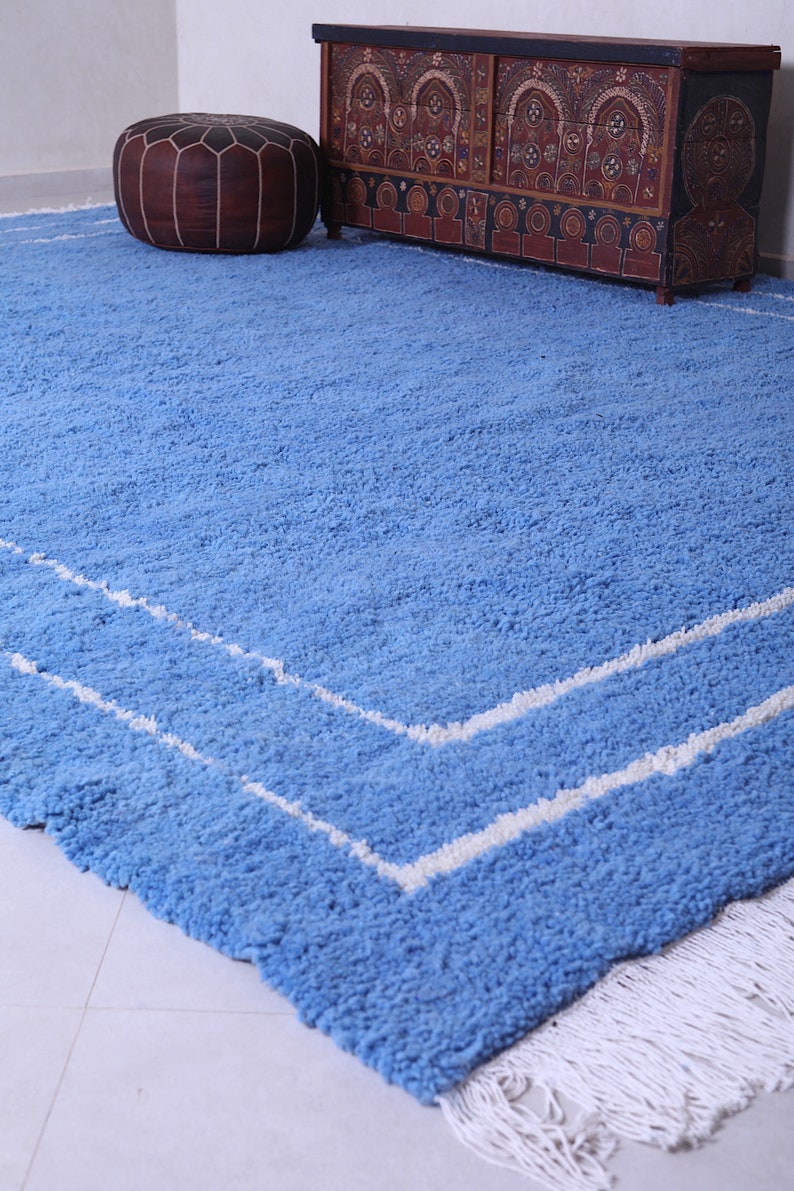 Moroccan rug Blue Berber rug Custom Moroccan rug Beni ourain rug Handmade rug Plain Wool rug Blue rug Moroccan area rug image 7