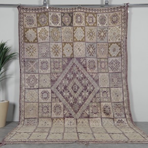 Handmade moroccan berber rug 6.4 x 9.6 feet- Patchwork tribal moroccan wool rug - Neutral vintage area berber rug - Boho living room rug
