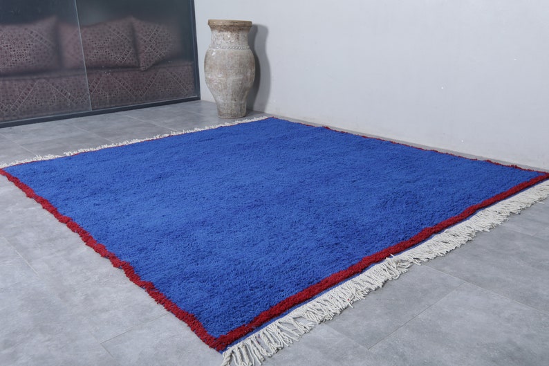 Moroccan rug blue Berber rug Custom Moroccan rug Beni ourain rug Handmade rug Plain Wool rug Solid blue rug custom made rugs image 4