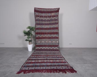 Moroccan runner rug 3.9 x 12 ft – Vintage Berber tribal rug – Handmade wool Moroccan runner – Long hallway rug with geometric patterns