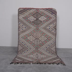 Handwoven moroccan kilim rug 4.5 x 7.4 feet – Geometric tribal kilim rug – Vintage wool area flatweave – Colorful diamond pattern kilim