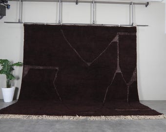 Espressobrauner Marokkanischer Teppich - Handgemachter Berber Teppich aus Wolle im Beni Ourain Stil - Individuell angefertigte Größen - Creme Quasten - Kostenloser Weltweiter Versand