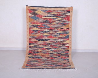 Moroccan woven rug 3.5 x 5.8 Feet Vintage rug - Antique berber rug - Colorful Moroccan rug - Wool rug - Bohemian rug - Morocco rug - Rag rug