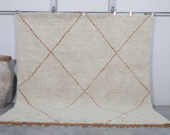 Handgeknüpfter Beni Ourain Teppich - Handgeknüpfter Teppich Trellis - Marokkanischer Berber Teppich - Wollteppich - Marokko Teppich - Wohnzimmerteppich