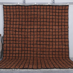 Moroccan rug grid - Hand knotted berber rug - Custom wool area rug - Rust orange rug - Boujaad rug - Living room rug - Moroccan rug