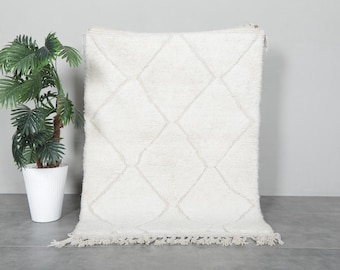 White Beni ourain rug 3.4 x 4.7 feet Handmade berber rug - Moroccan area rug - hand knotted rug - Wool rug - Morocco rug - Beni rug