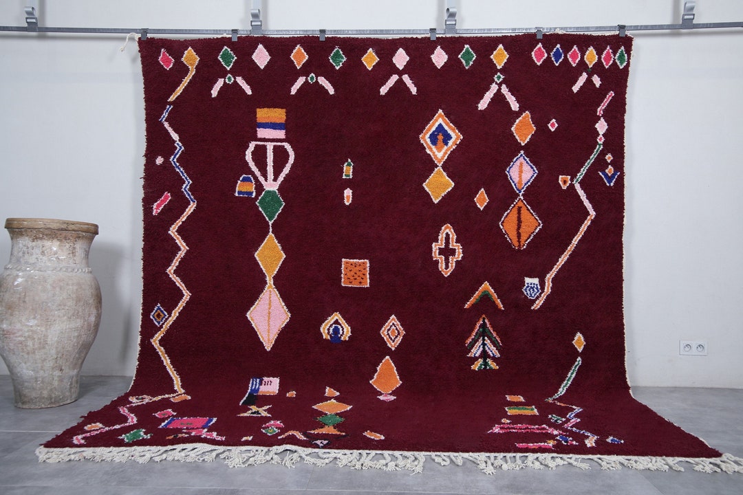 Handmade Moroccan Rug Burgundy 8.9 X 9.7 Feet Morocco Berber Rug