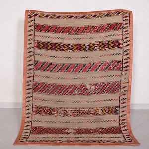Moroccan Straw rug 3.7 x 5.1 feet natural fiber rug - berber straw mat - old moroccan rug - berber carpet