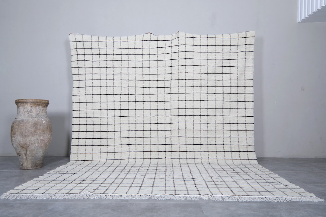 Moroccan Rug 9.3 X 12 Feet Berber Grid Rug Grid Kilim Handmade Rug Flat