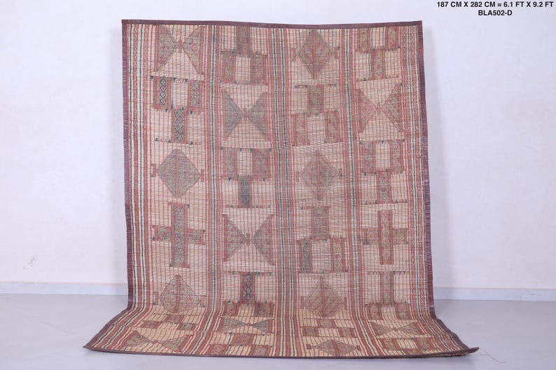 Vintage tuareg mat 6.1 x 9.2 feet old reed rug - tuareg rug - handmade rug - nomad rug - mauritanian mat - sahara rug image 10