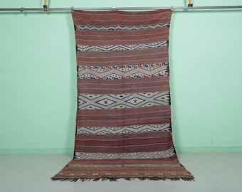 Vintage Marokkanischer Kelim Teppich 1,5 x 3,2 Fuß - Handgemachter Berber Kelim Teppich - Gestreifter Kilim aus Wolle