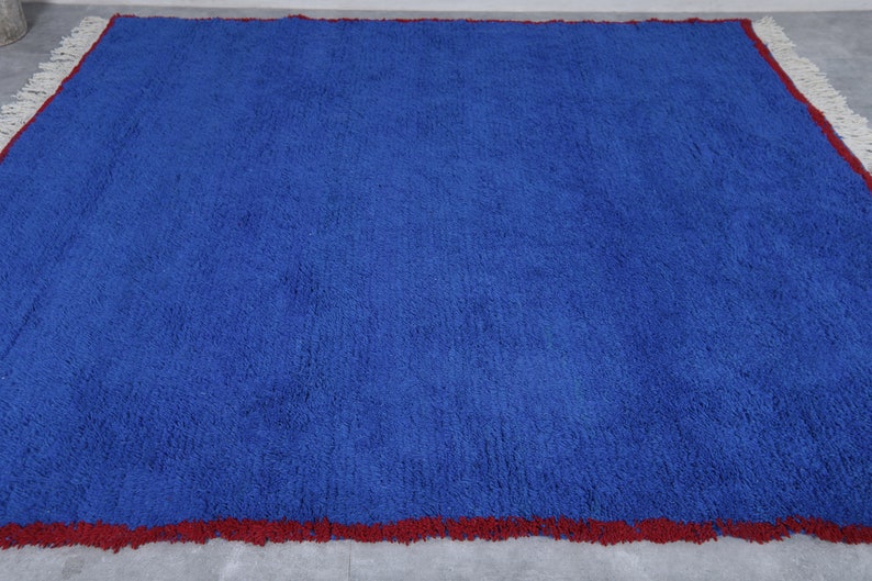 Moroccan rug blue Berber rug Custom Moroccan rug Beni ourain rug Handmade rug Plain Wool rug Solid blue rug custom made rugs image 3