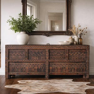 Baúl marroquí extragrande de Taroudant pintado a mano - Baúl marroquí de madera - Baúl extragrande pintado a mano con diseños amazigh