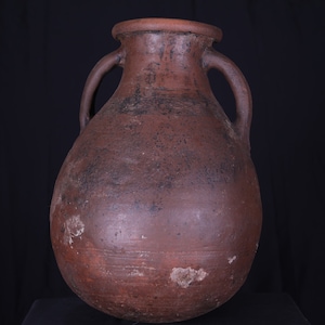 Antique clay water pot 11 inches w x 16.5 inches h - vintage moroccan pottery - decoration art - african pottery
