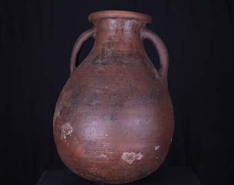Antique clay water pot 11 inches w x 16.5 inches h - vintage moroccan pottery - decoration art - african pottery