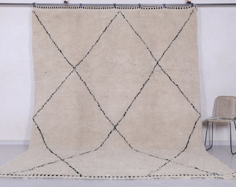 Marokkanischer Elfenbeinteppich – Beni-Ourain-Teppich – Berberteppich aus reiner Wolle – individueller Teppich – handgefertigter Teppich – echte Lammwolle – marokkanischer Beigeteppich