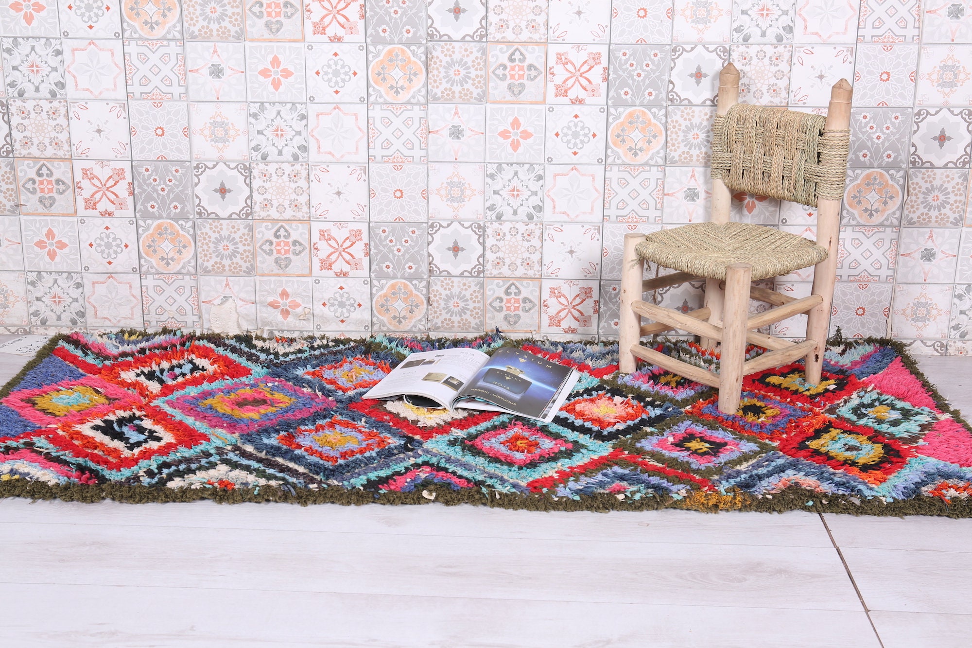 ヴィンテージ モロッコ ラグ 2.7 x 6.3 フィート - 手織りベルベルラグ