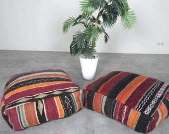 Pouf grande con stile geometrico marocchino - Pouf poggiapiedi con cuscino Kilim da 24 x 24 pollici