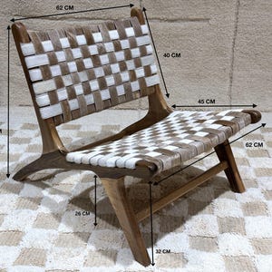 Checkered chair armchair - moroccan leather and Original walnut wood chair - elegant set - relaxing read - handmade checkers indoor chair image 2