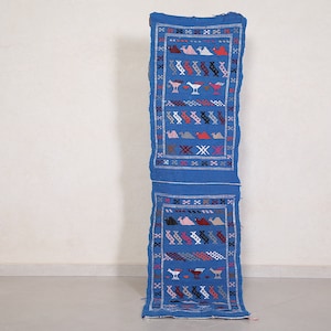 Handwoven blue kilim 1.7 x 6.2 feet moroccan rug - handmade rug - moroccan entryway rug - vintage rug - morocco rug - runner rug - boho rug