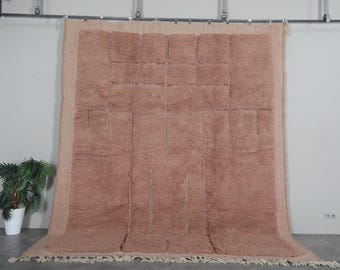 Handmade Moroccan Wool Rug - Soft Terracotta Rose Area rug - Minimalist Vintage-Style Berber Design - Large Rustic Living Room Rug